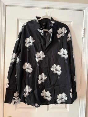 Express Black Button-Up Shirt with White Floral Print